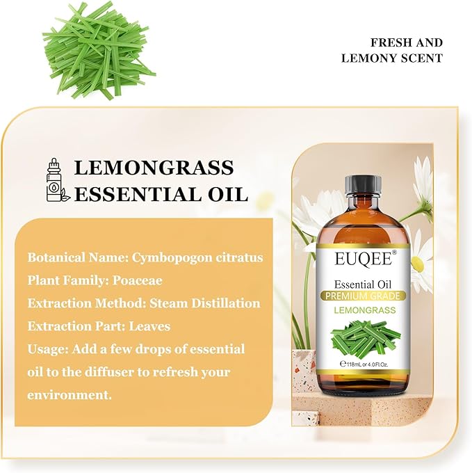 Lemongrass Essential Oil 118ml Premium Lemongrass Oil with Glass Dropper, Great for Diffuser