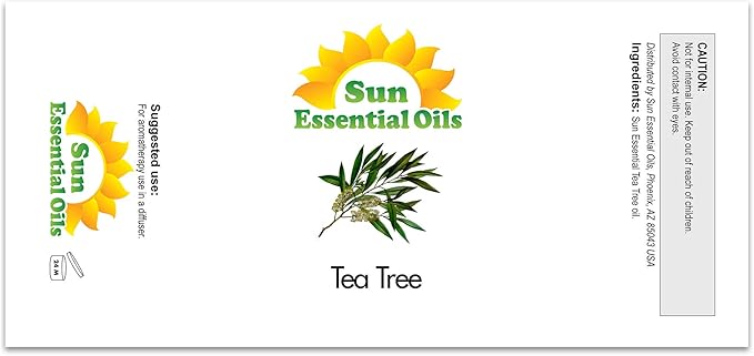 Sun Essential Oils - 2 oz Tea Tree Essential Oil for Skin, Hair, Scalp, Diffuser, Humidifier &