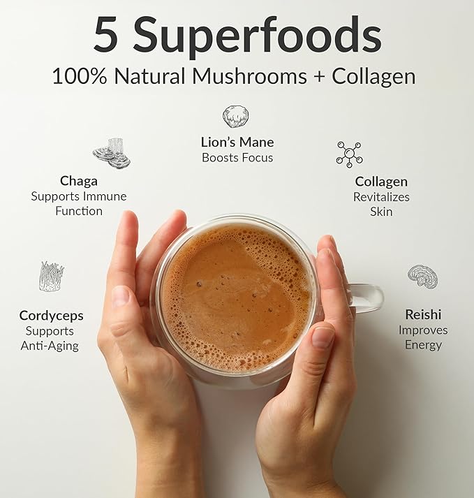 BIOptimizers Mushroom Coffee Alternative ??Salted Caramel Drink ??Lion?™s Mane, Chaga, Reishi +