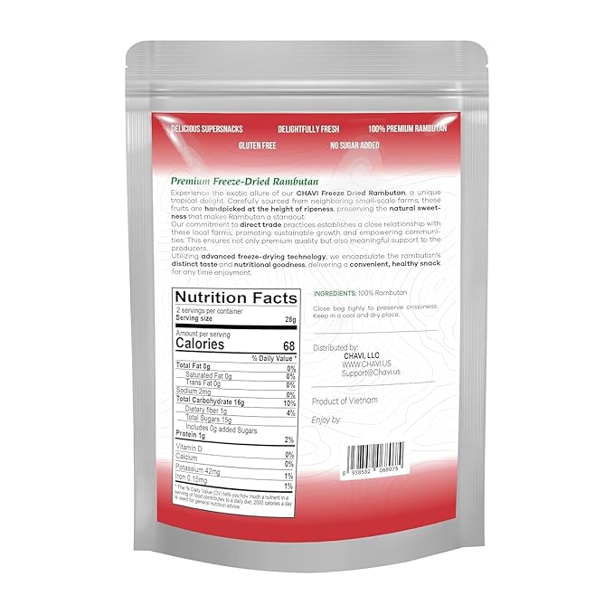 CHAVI Freeze-Dried Rambutan | 4 oz | Pack of 2 x 2 oz | Healthy 1 Ingredient Superfood Supersnacks