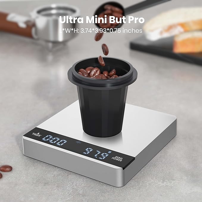 Mini Coffee Scale with Timer, Maestri House Rechargeable Espresso Scale, 2kg/0.1g Accurate Scale