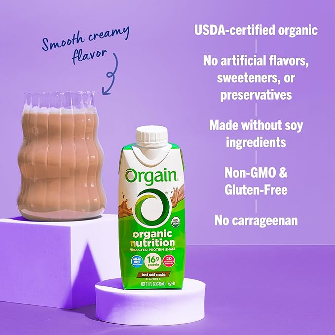 Orgain Organic Nutritional Shake, Iced Cafe Mocha - 16g Protein, 20 Vitamins & Minerals, Gluten