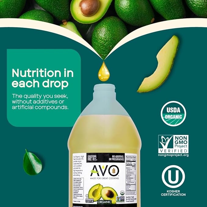 AVO ORGANIC AVOCADO Oil Frying, Baking, Non-stick Saut챕ing, Salads, Vinaigrette, Marinades, Pan