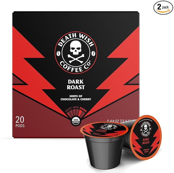 Death Wish Coffee, Single Serve Pods - Dark Roast Coffee Pods - Made with USDA Certified Organic