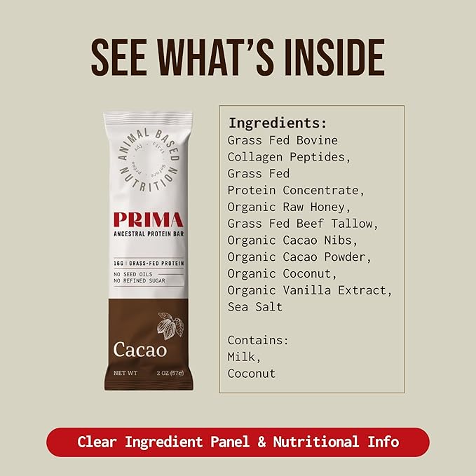 PRIMA ANCESTRAL PROTEIN BAR Grass Fed Protein Bars, 7 Pack ??Animal-Based Protein Bar with Beef