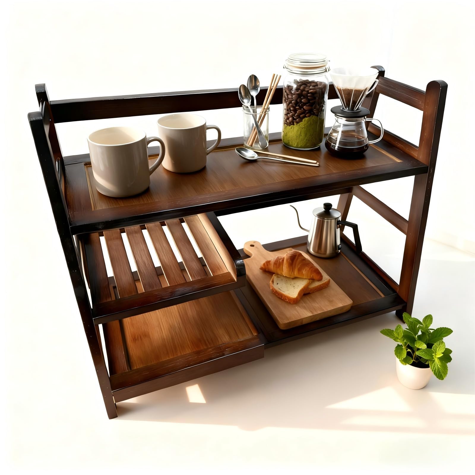 Lnncdsc 3 Tier Bamboo Matcha Station, coffee station organizer Shelf