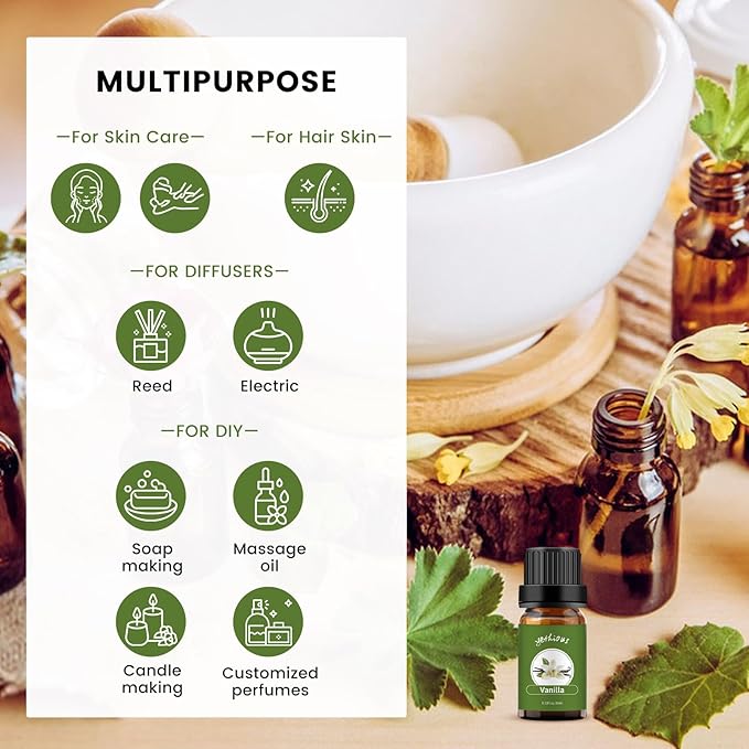 yethious Vanilla Essential Oil for Diffuser & Aromatherapy Perfume Oil Pure Natural Vanilla