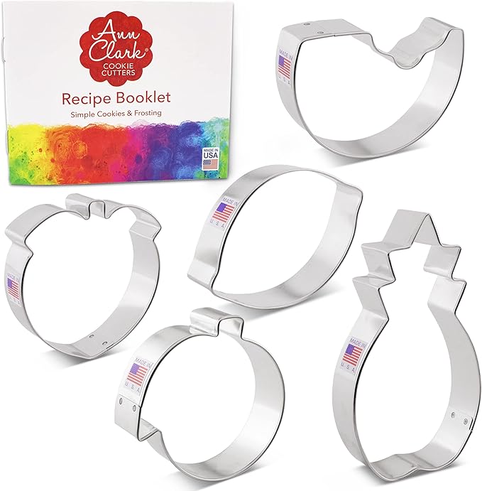 Fruit Cookie Cutters Summer 5-Pc. Set Made in USA by Ann Clark, Watermelon, Peach, Lemon, Orange