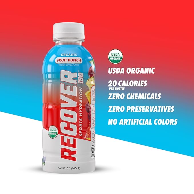 RECOVER 180 Organic Sports Hydration Drink, No Sugar Added, 20 Calorie Sports Beverage, Organic