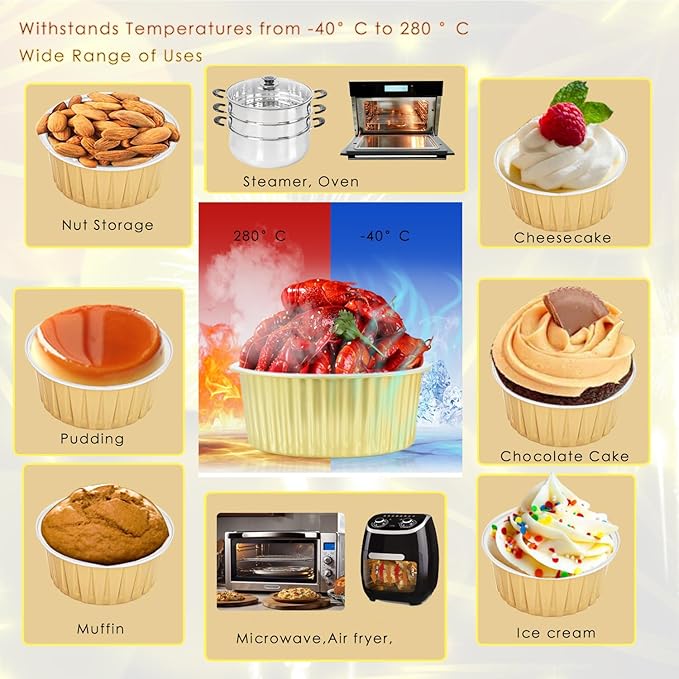 60 Pcs Mini Cake Pans with Lids,5oz Aluminum Foil Baking Cups Round Mini Disposable Ramekins 125ml