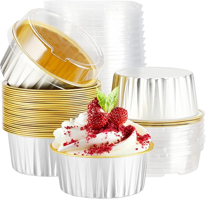EUSOAR Cupcake Liners with Lids, 30pcs 5oz Disposable Aluminum Foil Ramekins cupcake Baking Cups
