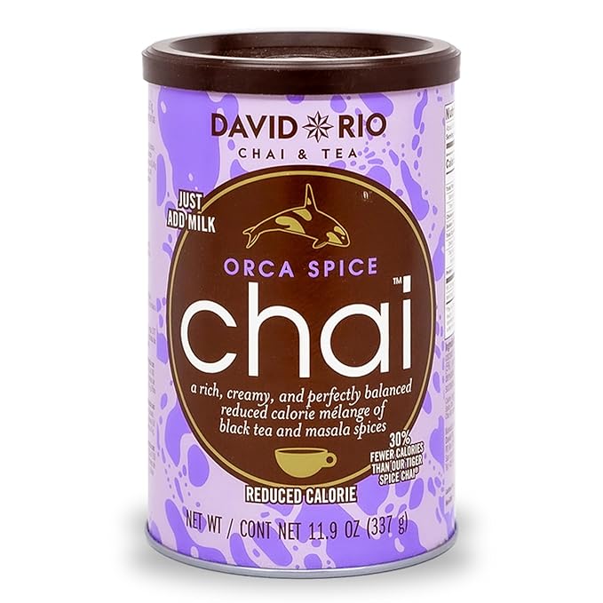 Orca Spice Reduced Calorie Chai Tea Latte Mix, 11.9 Oz, Black Tea, Organic Spices, Sugar Free