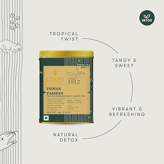 Luxmi Estates - Indian Passion - Organic Mango Passion Fruit Green Tea - Loose Leaf - 50g (25 Cups)