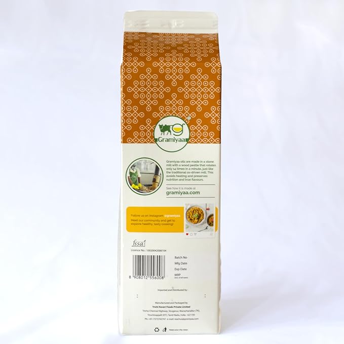 Gramiyaa Cold Pressed Non Toasted Sesame Oil for Cooking | 33.81 FL OZ (1L) | 100% Raw, Chemical