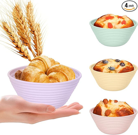 4Pcs Mini Silicone Bread Proofing Baskets, 5" Sourdough Banneton Proofing Basket Baskets, Non-Stick