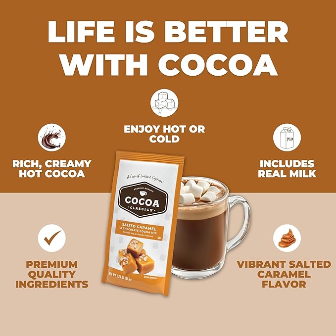 Cocoa Classics Salted Caramel Cocoa Mix, Hot Chocolate, Made with Nonfat Milk, Just Add Hot Water