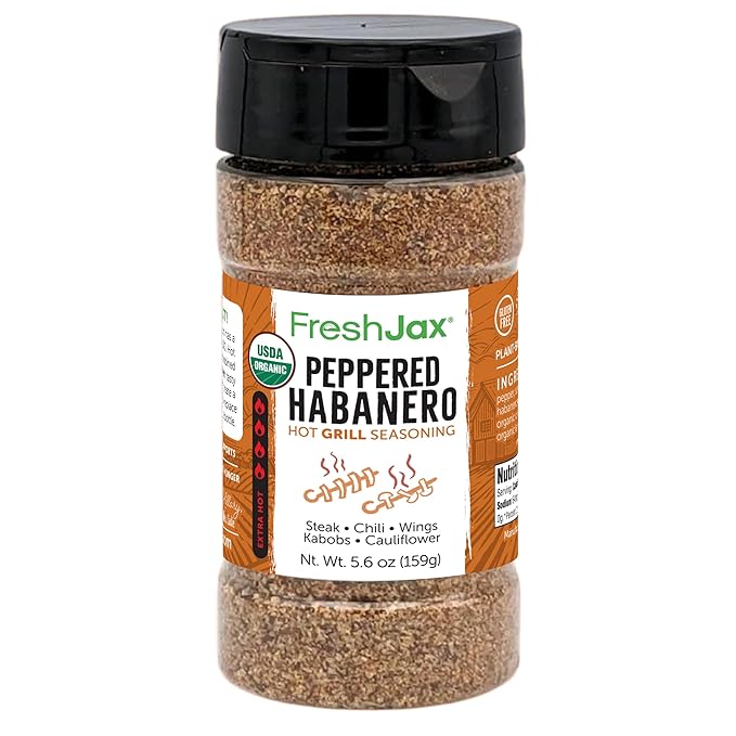 FreshJax Organic Peppered Habanero Hot Grilling Seasoning Spice (5.6 oz Large Bottle) Non GMO