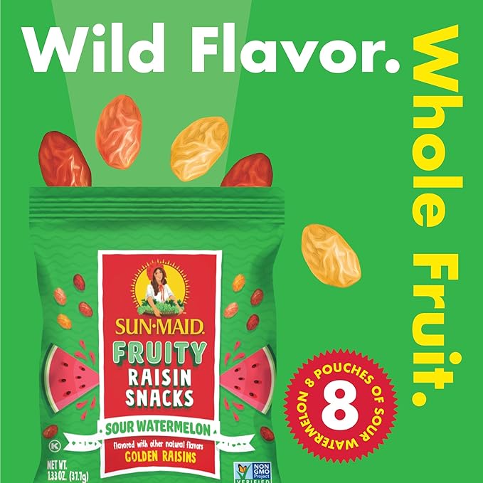Sun-Maid Fruity Raisin Snack Variety Pack - Sour Strawberry, Watermelon & Blue Raspberry - (24
