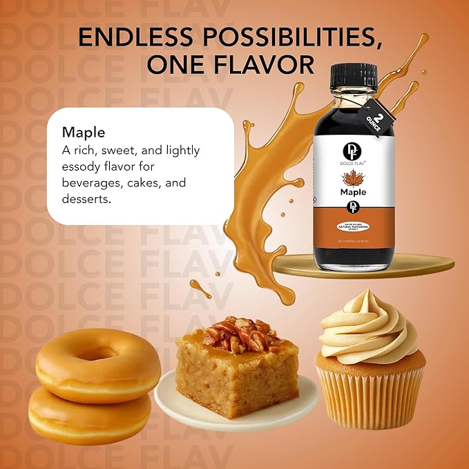 Dolce Flav Maple Extract - 2 Ounce Water-Soluble Multipurpose Flavoring Ideal for Baked Goods