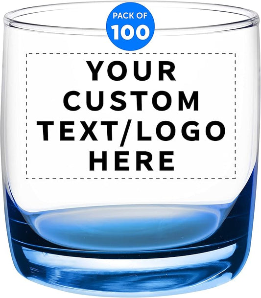 DISCOUNT PROMOS Custom Whiskey Glasses 10 oz Set of 100, Personalized Bulk Pack - Heavy Base Old