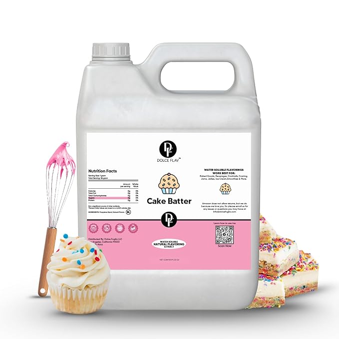 Dolce Flav Cake Batter Flavoring ??32 oz. ??Premium Water-Based Extract for Ice Cream, Desserts