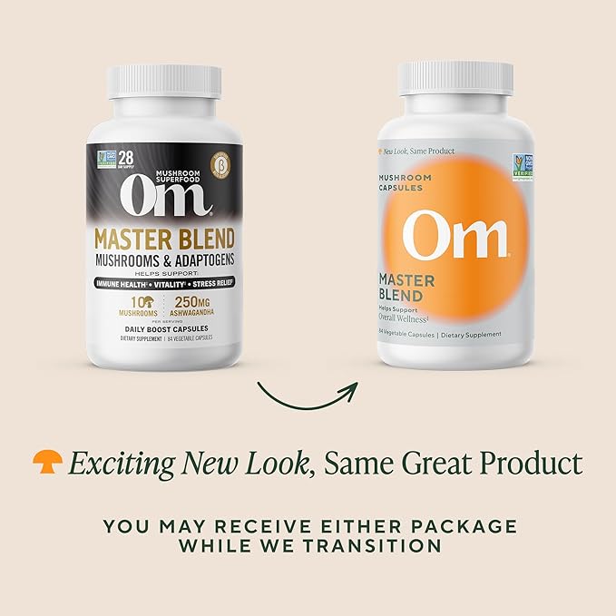 Om Master Blend Mushroom Capsules - Organic Mushroom Supplement with 10 Mushrooms and Ashwagandha