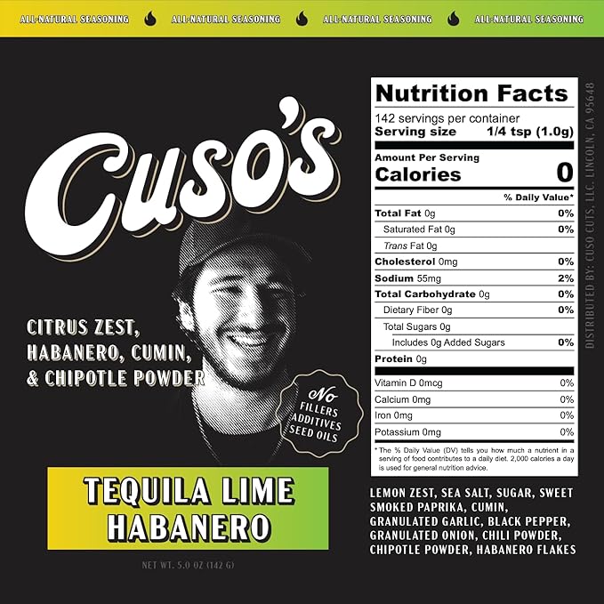 Cuso Cuts Tequila Lime Habanero Taco Seasoning - Fajita Seasoning Spices for Meat, Chicken, Pork