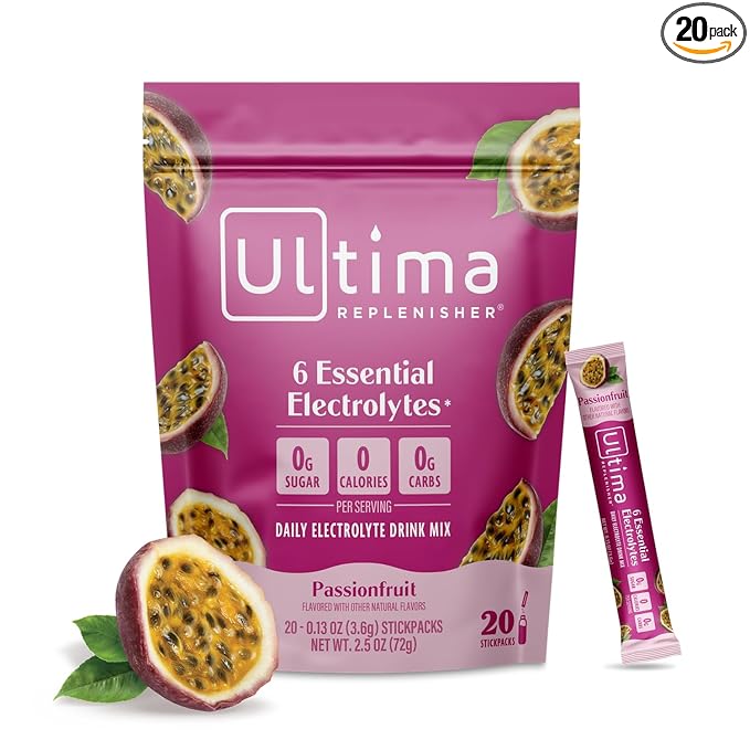 Ultima Replenisher Daily Electrolyte Powder Drink Mix ??Sugar Free ??Passionfruit, 20 Stickpacks