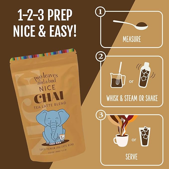 Two Leaves and a Bud Chai Tea Latte Mix, Chai Powdered Tea Mix, Serve Hot or Cold | 1 Resealable