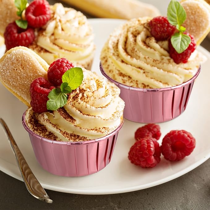 300 Pack Rose Pink Gold Cupcake Cups Bulk Disposable Foil Muffin Liners 3.5 oz Wrappers for Baking