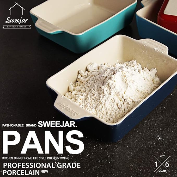 Sweejar Ceramic Baking Dish, Rectangular Small Baking Pan with Double Handles, 20 Oz for Cooking