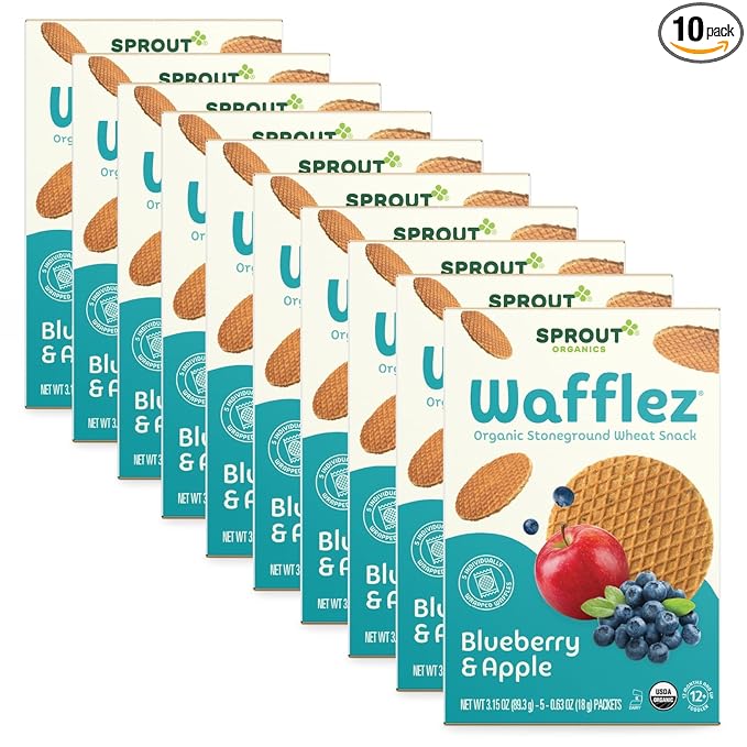 Sprout Organic Baby Food, Stage 4 Toddler Snacks, Blueberry Apple Wafflez, Single Serve Waffles 5