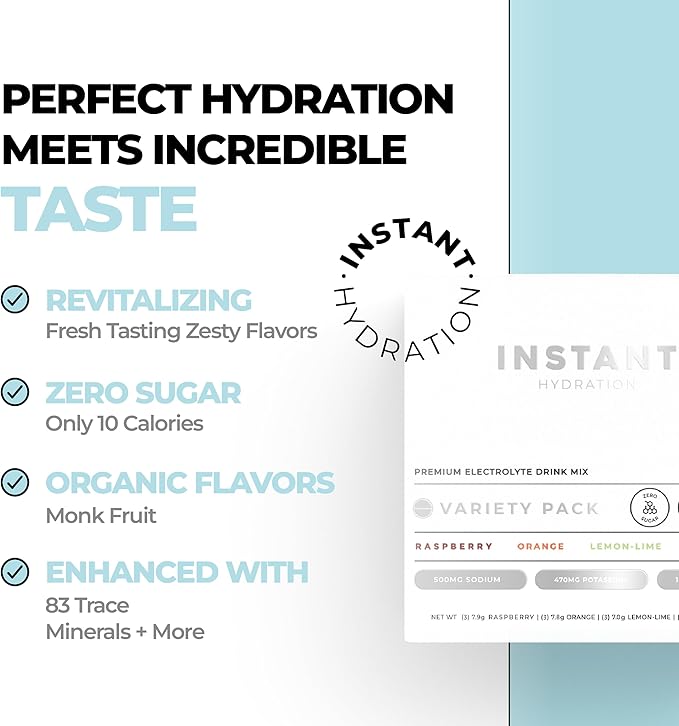 Instant Hydration Electrolytes Powder Packets - Variety Pack - Zero Sugar - Keto, Vegan