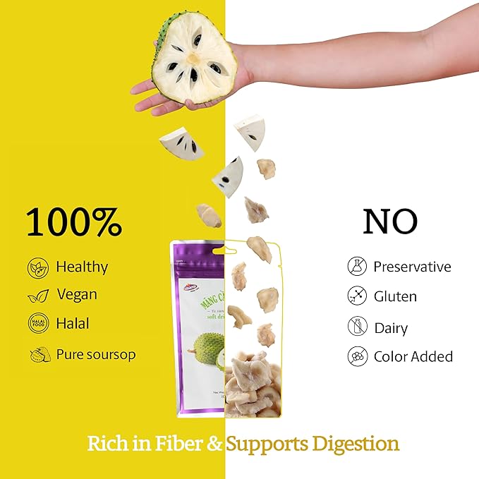 Vinamit Soft Dried Soursop | Soursop Fruit 3.5 oz bag | Natural Tropical Fruit Snack | Vegan