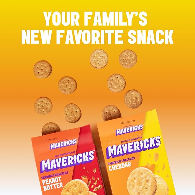 Mavericks Sandwich Crackers Cheddar - Cheese Filled Whole Grain Sandwich Cracker Snack Packs