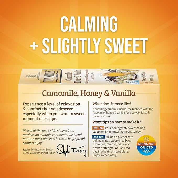 Twinings Camomile, Honey & Vanilla Herbal Tea individually Wrapped Bags, 20 Count (Pack of 1)