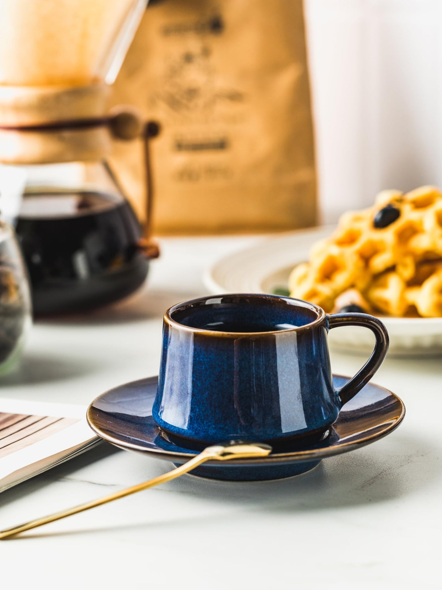 YHOSSEUN Espresso Cups Set of 6, 4 OZ Expresso Shots Cup with Sacuer, Blue