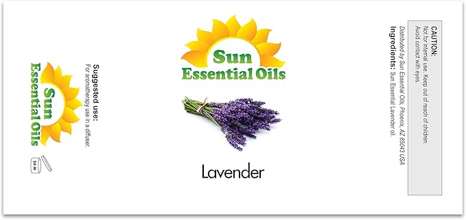 Sun Essential Oil - Lavender Essential Oil 4 oz (118 ml) with Dropper for Diffuser, Humidifier