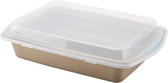 Rachael Ray Cucina Nonstick Baking Pan / Cake Pan With Lid and Grips, Rectangle - 9 Inch x 13 Inch