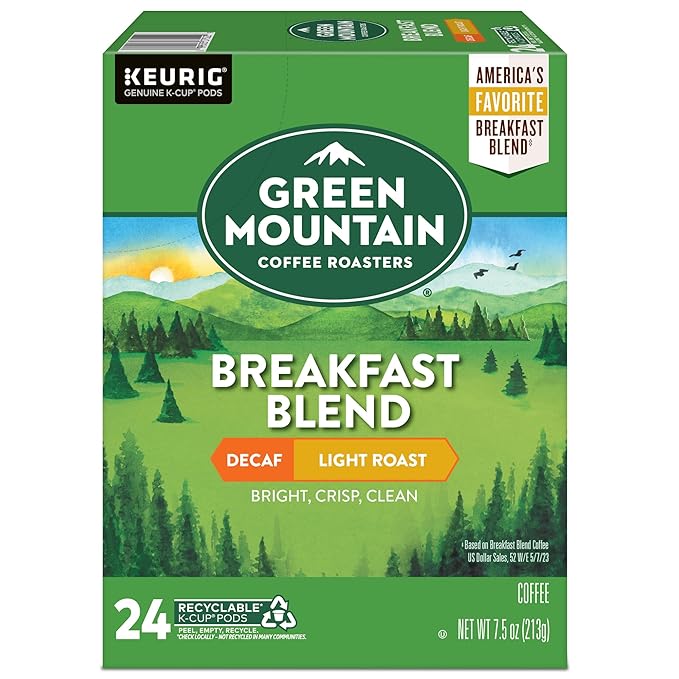 Green Mountain Coffee Roasters Breakfast Blend Decaf Coffee, Keurig Single Serve K-Cup pods, Light