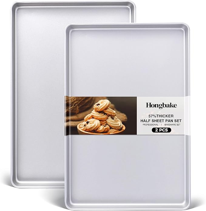HONGBAKE Half Baking Sheet Pan Set of 2, Nonstick Cookie Sheet for Oven, Heavy Duty 1/2 Commercial