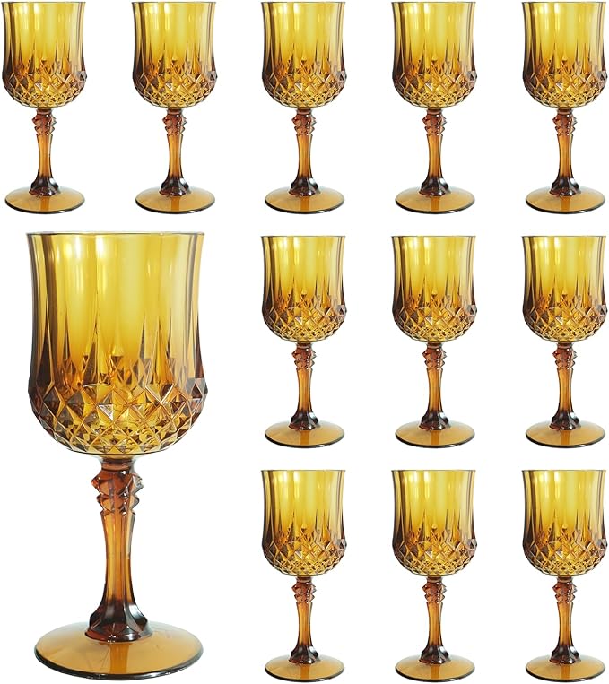 Plastic Wine Glasses，Plastic Goblets Vintage Style Cordial Drinking Glasses for Wedding Reception
