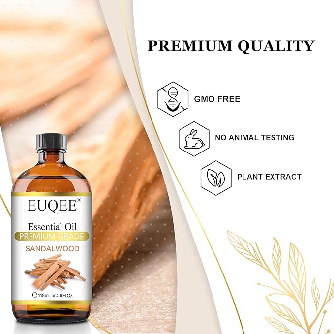 Sandalwood Essential Oil(4 oz/118 ml) Sandalwood Oil Oil with Glass Dropper, Great for Diffusers