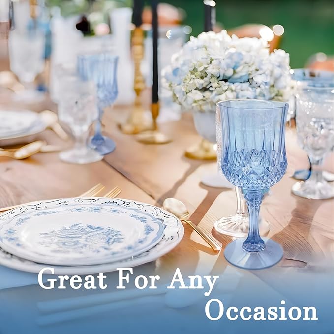 Plastic Wine Glasses，Plastic Goblets Vintage Style Cordial Drinking Glasses for Wedding Reception
