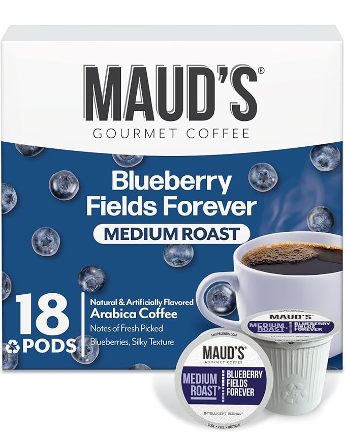 Maud's Blueberry Flavored Coffee Pods, 18 ct, Medium Roast Flavored Coffee in Recyclable Single