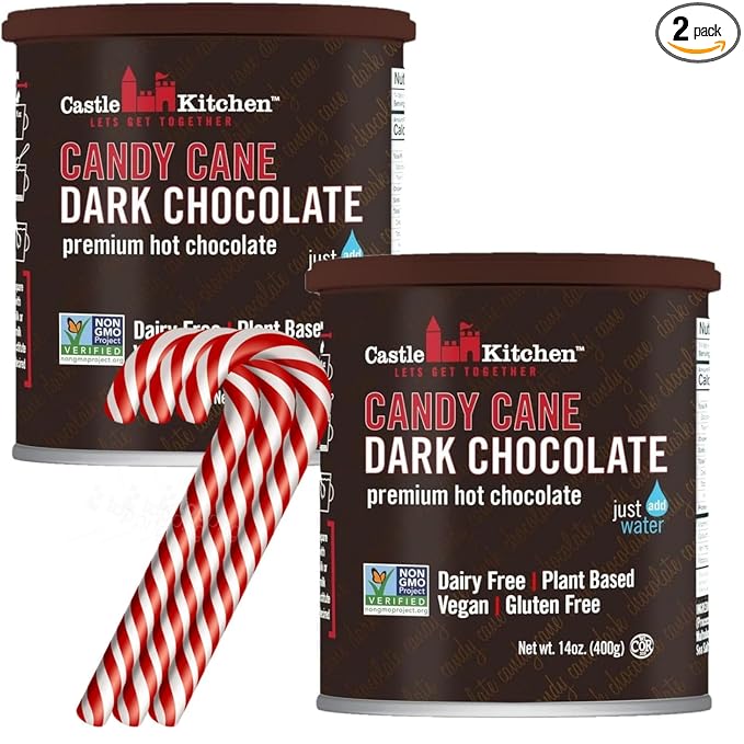 Castle Kitchen Candycane Hot Chocolate (2 Pack, 14oz Ea.) - Dairy Free, Vegan Hot Cocoa Mix made