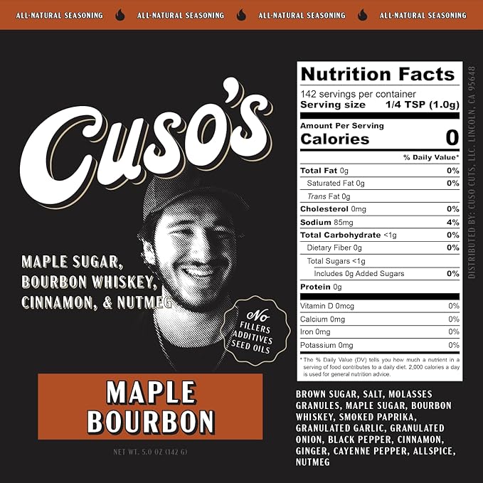 Cuso Cuts Maple Bourbon Rub BBQ Seasoning - All-Natural Steak Seasoning - Spices for Grill