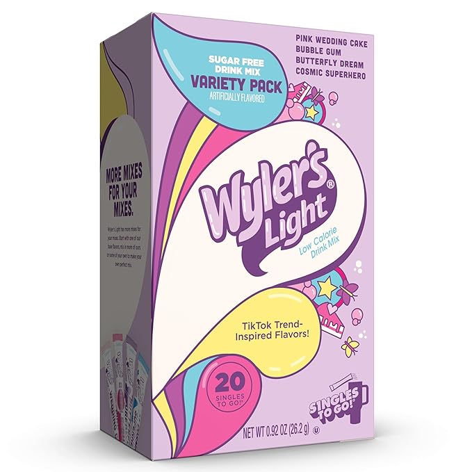 Wyler's Light Singles to Go Powder Packets, Variety Pack, Watertok Fun Flavors, Pink Wedding Cake