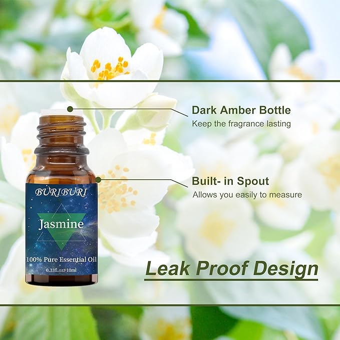 BURIBURI Jasmine Essential Oil, 100% Pure, Undiluted, Natural, Organic Aromatherapy Jasmine Oils