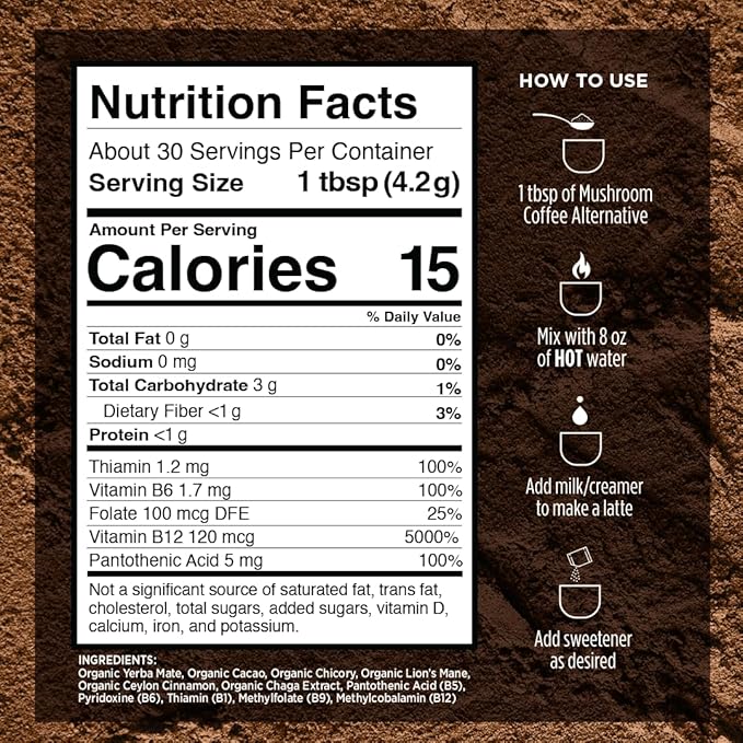 VitaCup Mushroom Coffee Alternative Instant Drink Mix | Mushroom Coffee Substitute for Natural